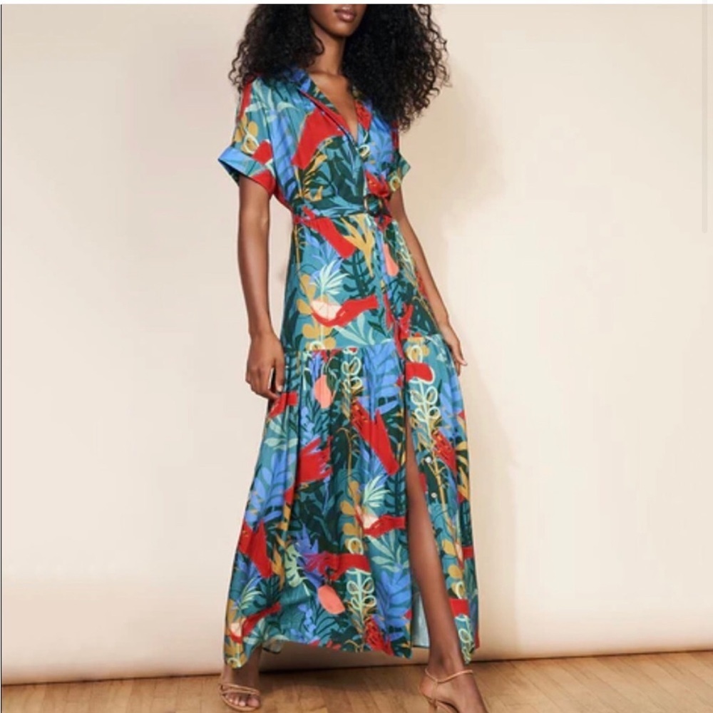 Hutch Tropical Print Maxi Dress - Blue and Red